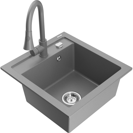Mexen Vito granitový dřez s jednou komorou a kuchyňskou baterií Elia, šedý - 6503-71-670101-71