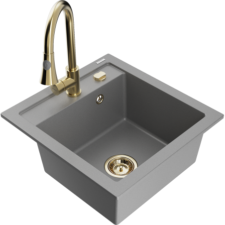 Mexen Vito granitový dřez 1-komorový s kuchyňskou baterií Elia, šedý - 6503-71-670101-50