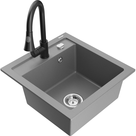 Mexen Vito granitový dřez 1-komorový s kuchyňskou baterií Elia, šedý - 6503-71-670101-70