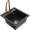 Mexen Vito granitový dřez 1-komorový s kuchyňskou baterií Elia, černý/stříbrný metalik - 6503-73-670101-50