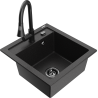 Mexen Vito granitový dřez 1-komorový s kuchyňskou baterií Elia, černý/stříbrný metalik - 6503-73-670101-70-B