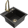 Mexen Vito granitový dřez 1-komorový s kuchyňskou baterií Elia, černý/zlatý metalik - 6503-75-670101-50