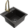 Mexen Vito granitový dřez 1-komorový s kuchyňskou baterií Elia, černý/zlatý metalik - 6503-75-670101-50-B