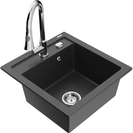 Mexen Vito granitový dřez 1-komorový s kuchyňskou baterií Elia, černý bodkovaný - 6503-76-670101-00