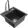 Mexen Vito granitový dřez 1-komorový s kuchyňskou baterií Elia, černý bodkovaný - 6503-76-670101-00