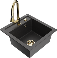 Mexen Vito granitový dřez 1-komorový s kuchyňskou baterií Elia, černě kropenatý - 6503-76-670101-50