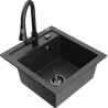 Mexen Vito granitový dřez s 1 komorou a kuchyňskou baterií Elia, černý skvrnitý - 6503-76-670101-70-B