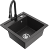 Mexen Vito granitový dřez 1-komorový s kuchyňskou baterií Elia, černý skvrnitý - 6503-76-670101-70