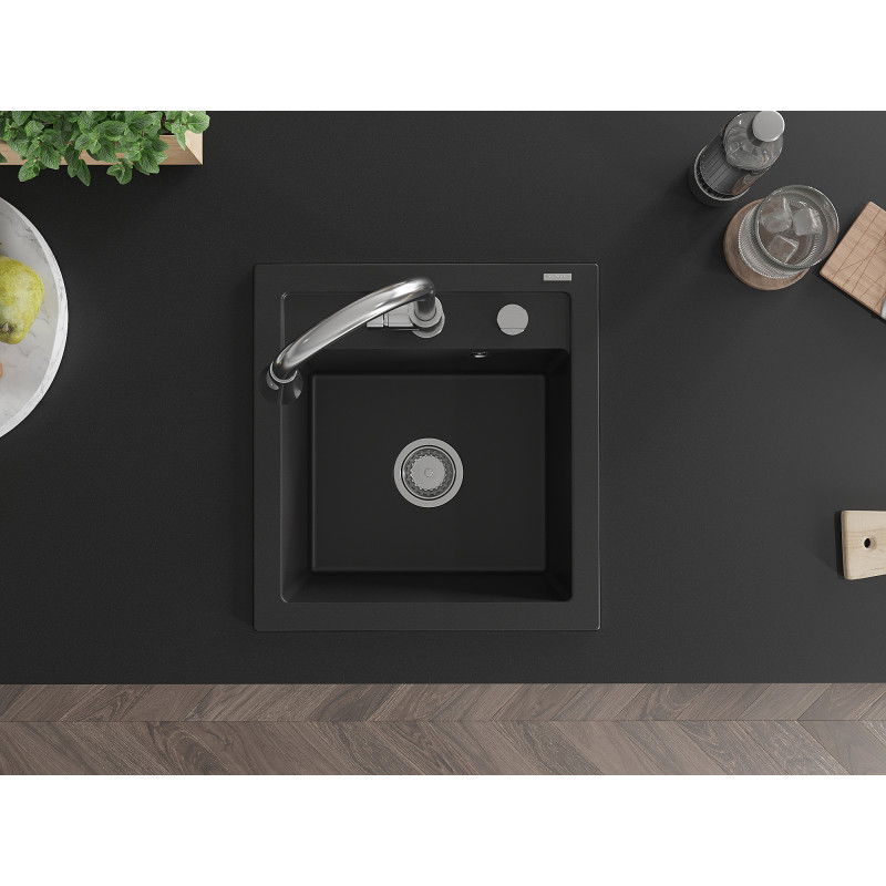 Mexen Vito granitový dřez 1-komorový s kuchyňskou baterií Elia, černý - 6503-77-670101-00