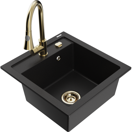 Mexen Vito granitový dřez 1-komorový s kuchyňskou baterií Elia, černý - 6503-77-670101-50