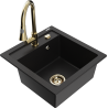 Mexen Vito granitový dřez 1-komorový s kuchyňskou baterií Elia, černý - 6503-77-670101-50