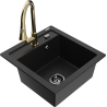 Mexen Vito granitový dřez 1-komorový s kuchyňskou baterií Elia, černý - 6503-77-670101-50-B