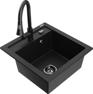 Mexen Vito granitový dřez 1-komorový s kuchyňskou baterií Elia, černý - 6503-77-670101-70-B