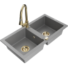 Mexen Mario granitový dřez dvoukomorový s kuchyňskou baterií Elia, šedý - 6504-71-670101-50