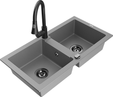 Mexen Mario granitový dřez dvoukomorový s kuchyňskou baterií Elia, šedý - 6504-71-670101-70-B