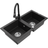 Mexen Mario žulový dřez dvoukomorový s kuchyňskou baterií Elia, černý/stříbrný metalický - 6504-73-670101-70