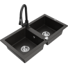 Mexen Mario dřez granitový 2-komorový s kuchyňskou baterií Elia, černý/zlatý metalik - 6504-75-670101-70