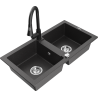 Mexen Mario žulový dřez 2-komorový s kuchyňskou baterií Elia, černý skvrnitý - 6504-76-670101-70