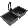 Mexen Mario granitový dřez dvoukomorový s kuchyňskou baterií Elia, černý skvrnitý - 6504-76-670101-70-B