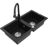Mexen Mario žulový dřez s 2 komorami s kuchyňskou baterií Elia, černý - 6504-77-670101-70