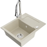 Mexen Enzo granitový dřez 1-komorový s odkapávačem a kuchyňskou baterií Elia, béžový - 6506-69-670101-00