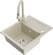 Mexen Enzo granitový dřez s 1 komorou a odkapávačem a kuchyňskou baterií Elia, béžový - 6506-69-670101-69