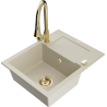 Mexen Enzo granitový dřez 1-komorový s odkapávačem a kuchyňskou baterií Elia, béžový - 6506-69-670101-50