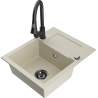 Mexen Enzo granitový dřez 1-komorový s odkapávačem a kuchyňskou baterií Elia, béžový - 6506-69-670101-70