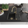 Mexen Enzo granitový dřez 1-komorový s odkapávačem a kuchyňskou baterií Elia, černý/stříbrný metalik