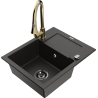 Mexen Enzo granitový dřez s 1 komorou, odkapávačem a kuchyňskou baterií Elia, černý/zlatý metalík - 6506-75-670101-50-B