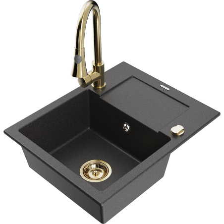 Mexen Enzo granitový dřez s 1 komorou a odkapávačem, kuchyňská baterie Elia, černý skvrnitý - 6506-76-670101-50