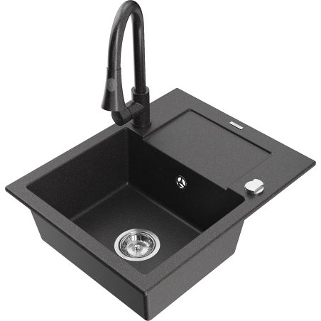 Mexen Enzo granitový dřez jednokomorový s odkapávačem a kuchyňskou baterií Elia, černý skvrnitý - 6506-76-670101-76