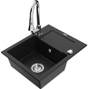 Mexen Enzo granitový dřez 1-komorový s odkapávačem a kuchyňskou baterií Elia, černý - 6506-77-670101-00