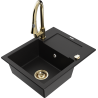 Mexen Enzo granitový dřez 1-komorový s odkapávačem a kuchyňskou baterií Elia, černý - 6506-77-670101-50