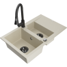 Mexen Gaspar granitový dřez 1,5-komorový s odkapávačem a kuchyňskou baterií Elia, béžový - 6507-69-670101-70