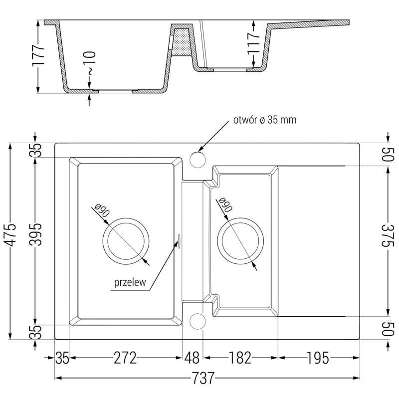 Mexen Gaspar granitový dřez 1,5-komorový s odkapávačem a kuchyňskou baterií Elia, béžový - 6507-69-670101-70