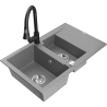 Mexen Gaspar žulový dřez 1,5-komorový s odkapávačem a kuchyňskou baterií Elia, šedý - 6507-71-670101-70