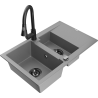 Mexen Gaspar granitový dřez 1,5-komorový s odkapávačem a kuchyňskou baterií Elia, šedý - 6507-71-670101-70-B
