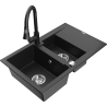 Mexen Gaspar granitový dřez 1,5 komorový s odkapávačem a kuchyňskou baterií Elia, černý/stříbrný metalik - 6507-73-670101-70