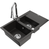 Mexen Gaspar granitový dřez 1,5-komorový s odkapávačem a kuchyňskou baterií Elia, černá/zlatý metalický - 6507-75-670101-00