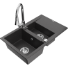 Mexen Gaspar granitový dřez 1,5komorový s odkapávačem a kuchyňskou baterií Elia, černý tečkovaný - 6507-76-670101-00