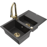 Mexen Gaspar granitový dřez 1,5-komorový s odkapávačem a kuchyňská baterie Elia, černý s tečkami - 6507-76-670101-50
