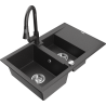 Mexen Gaspar granitový dřez 1,5-komorový s odkapávačem a kuchyňskou baterií Elia, černý skvrnitý - 6507-76-670101-76