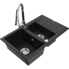 Mexen Gaspar granitový dřez 1,5-komorový s odkapávačem a kuchyňskou baterií Elia, černý - 6507-77-670101-00