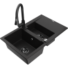 Mexen Gaspar granitový dřez 1,5-komorový s odkapávačem a kuchyňskou baterií Elia, černý - 6507-77-670101-70-B