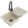 Mexen Pablo granitový dřez 1-komorový s odkapávačem a kuchyňskou baterií Elia, béžový - 6510-69-670101-70