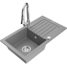 Mexen Pablo granitový dřez 1-komorový s odkapávačem a kuchyňskou baterií Elia, šedý - 6510-71-670101-00