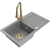 Mexen Pablo granitový dřez 1-komorový s odkapávačem a kuchyňskou baterií Elia, šedý - 6510-71-670101-50