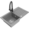Mexen Pablo granitový dřez 1-komorový s odkapávačem a kuchyňská baterie Elia, šedý - 6510-71-670101-70