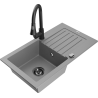 Mexen Pablo granitový dřez 1-komorový s odkapávačem a kuchyňskou baterií Elia, šedý - 6510-71-670101-70-B